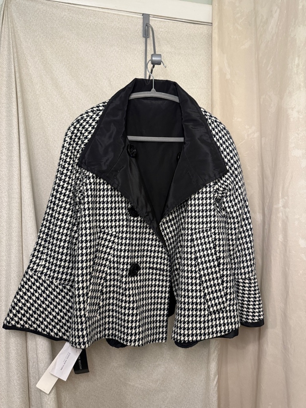 Jones New York Black & White Houndstooth Pea Coat